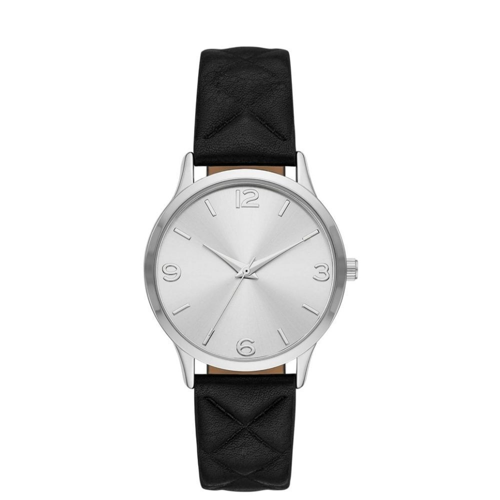 Time And Tru Silver Tone‎ Watch w/Quilted Faux Leather Strap